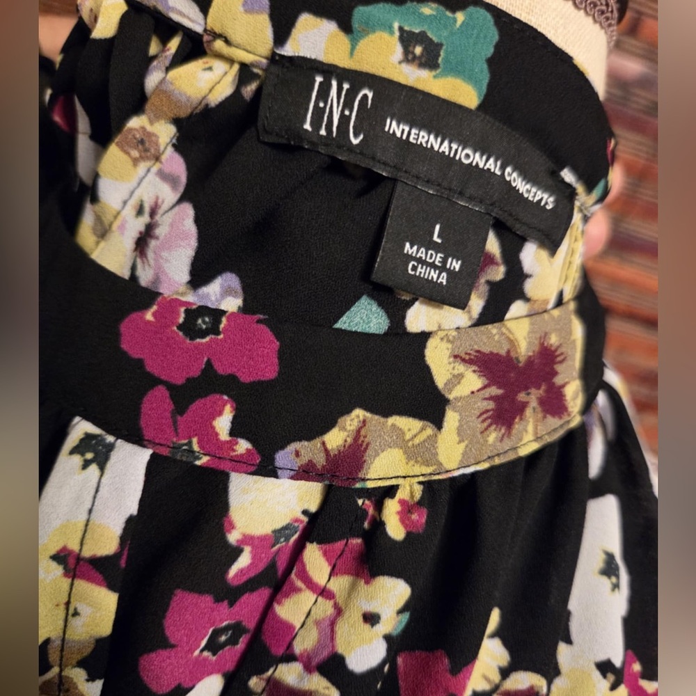 INC Floral Halter Blouse - Black, Pink, White - Picture 2 of 5